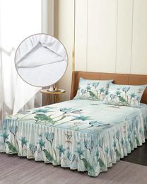 Bed Skirt Rustic Vintage Tulip Flower Bird Elastic Fitted Bedspread With Pillowcases Mattress Cover Bedding Set Sheet