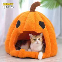 Mats Halloween Pumpkin Shape Deep Sleep Comfort in Winter Cat Bed Cave Small Dog House Products Pet Tent Cozy Cave Nest Pet Bed House