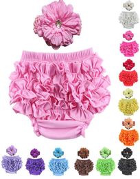 12 Colour Baby Satin Ruffle Bloomers Pant Nappy Cover With Headband Infant Lace PP Pants Toddler Kids Ruffled Cotton Underwear Bloo6254182