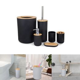 Sets Toothbrush Cup Holder Lotion bottle Toilet Brush Trash Can Bamboo Plastic Bathroom Storage Set 6Pcs/Set Soap Dispenser Box