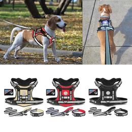 Dog Apparel Dogs Harness With Leash Tactic Pet Chest Strap Collar Adjustable Outdoor Walk Training Vest For