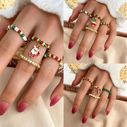 Cluster Rings 2024 4pcs/set Charming Christmas Beaded Ring Set Xmas Santa Claus Tree Elk Happy Year Jewellery For Women Accessories Gift