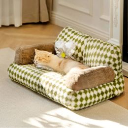 Mats Fur Summertime Pet Cat Nest Sofa Modern Puppy Small Animal Kitten Dog Bed Couch Cushion Bedding Indoor Kennel House 2023