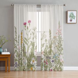 Curtains Plants Flowers Leaves Curtain Window Tulle For Living Room Bedroom Kitchen Chiffon Sheer Window Treatment Decorations