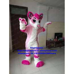 Mascot Costumes Pink Long Fur Furry Wolf Fox Husky Dog Fursuit Mascot Costume Adult Cartoon New Product Introduction Fashion Promotion Zx1426