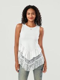 Women's T Shirts Women S Loose Fit Tank Tops Sleeveless Casual Lace Flower Ruffle Hem Summer Tunic Blouses