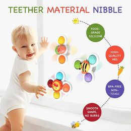 Cartoon Suction Cup Bath Toys Funny Bathing Rattles Sucker Spinner For Baby Fidget Educational Game Toy Children Birthday Gift 240226