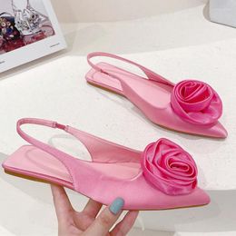 Sandals 2024 Women Smmer Pink Flower Flat Shoes Fashion Summer Gladiator Back Strap Slingbacks Party Pointed Toe Prom