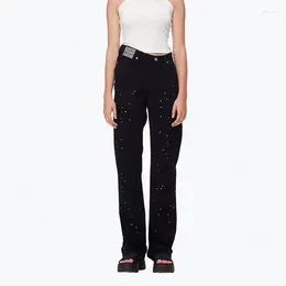 Women's Jeans Spring 2024 Drill Black High Waist Straight Pants Quality Peplum Wide Leg Y2k