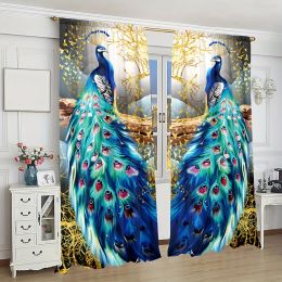 Curtains Vintage Blue Peacock Series Luxury Design Free Shipping 2 Pieces Thin Shading Window Drape Curtain for Living Room Bedroom Decor