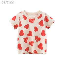 T-shirts 2-8T Heart Print Girls T Shirt Summer Toddler Kid Baby Clothes Short Sleeve Cotton Tshirt Childrens Cute Tee Top Infant Outfit ldd240314