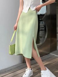 Skirts 2024 Summer Solid Sexy Women Long High Split Female Autumn Straight Midi Skirt Drop