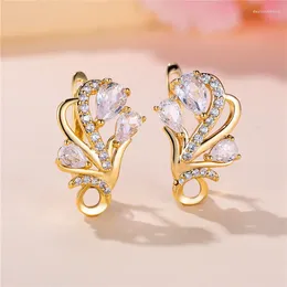 Backs Earrings Luxury Female White Zircon Stone Clip Charm Gold Colour Wedding Jewellery For Women