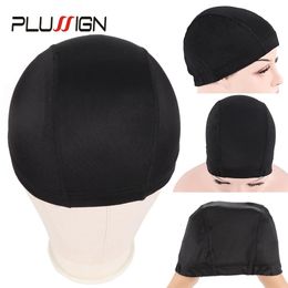 Plussign 12 PcsLot Wholesale Spandex Dome Cap For Wig Making Elastic Mesh Hairnets Weaving Cap Average Size Strech Snood Nylon 240314