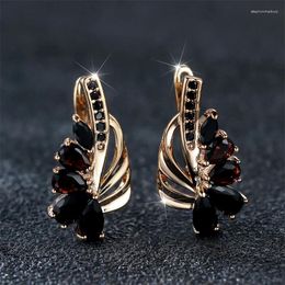 Backs Earrings Luxury Female Black Clip Charm Gold Colour Trendy Zircon Stone Wedding Jewellery For Women