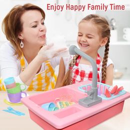 Kids Kitchen Sink Toys Simulation Electric Dishwasher Mini Kitchen Food Pretend Play House Toy Set Children Role Play Girl Toys 240229