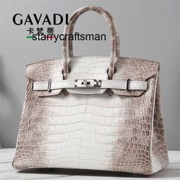 Women Genuine Leather Handbag L Himalayan White Luxury Bag Pure Handmade High-grade Crocodile Skin Female