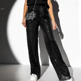 Women's Pants Sexy Glitter Sequin Loose Long Pant Women Spring High Waist Casual Straight Trousers Elegant Street Wide Leg Shiny