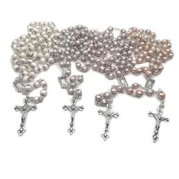 Religious natural freshwater pearl rosary high quality curved needle cross necklace Catholic and can be given as gift can prayer 240305