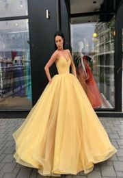 Simple Yellow Ball Gowns For Girls Evening Formal Dresses Sweetheart Organza Ruched Floor Length Corset Back Cheap Prom Dresses2971081