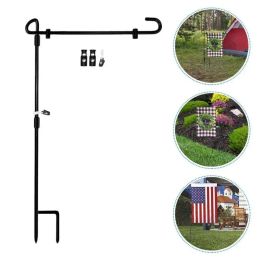 Hardware Weather Proof Garden Flag Pole Holder Durable Detachable Stable Garden Flags Stand Black Garden Banner Pole Stands Garden