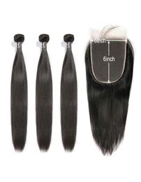 7A Virgin Hair Human Hair Bundles With Closure Brazilian Hair Weave Bundles Straight 6x6 HD Lace Closure6238699