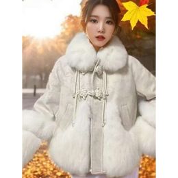 Solid White Haining Winter Goose Down Fashionable And Warm Small Fox Fur Grass Women's Short Coat 3640