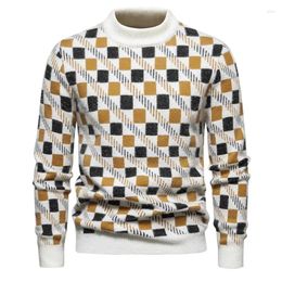 Men's Sweaters Mohair Warm Long-sleeved Pullover Sweater Fashion Casual Mosaic Jacquard Knit