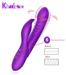 Khalesex 360 Degree Rotate Dildo Vibrator 7 Speeds Quiet Clitoris Rabbit Stimulate G Spot Adult Sex Toys for Woman Marsturbator Y17513523