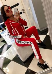 4 Colours New Women Tracksuit Striped Yoga Set Hooded Crop Top High Waist Pants Sportswear 2 pcs Sport Suit Sweatshirt Pants Jumpsu2011603