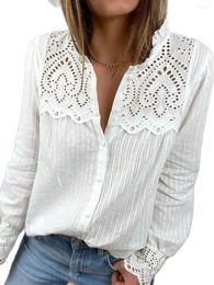 Women's Blouses Spring High Quality Loose Cotton Women Lace Shirt Tops Fashion Casual Round Neck Long Sleeve Female Blouse