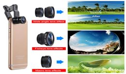 New 3 in 1 Camera Lens kits Wide Angle Macro Fisheye Mobile Phone Lenses Fish Eye Lentes For Smartphone Microscope4615769