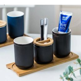 Holders Light Luxury Ceramics Mouth Cup Bathroom Accessories Set Household Toothbrush Holde Mouthwash Cup Tray Bathroom Storage Cups