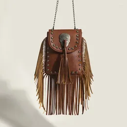 Shoulder Bags Bohemian Skull Rivet Chain Fringe Tassel Fashion Vintage Women Girl Punk Women's Handbags Purses Small