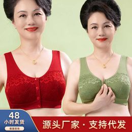 Moms lace lingerie middle-aged and elderly without steel ring vest bra thin and comfortable front buckle womens bra summer