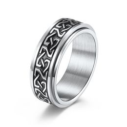 Sculpture Stainless Steel Rotating Ring Band Celtic Knot Relieve Anxiety Rotatable Rings Wedding Band for Couples men Fashion Jewellery