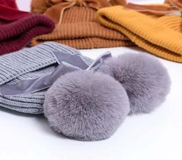 Hats Baby Girls Beanies Stuff Double Pompom Hat Winter Knitted Decoration Bow Kids Girl Warm Thicker Children Infant Beanie Cap1287569