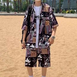 Designer Suit Travel Set Mens Short Sleeved Shirt Beach Vacation Leisure Large Size Shorts Capris Couple Wear Sb22