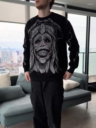 Men's Sweaters Dark Y2K Harajuku Fashion Design Anime Knitted Cotton Round Neck Long Sleeve Pullover High Street Clothing Ski Warm