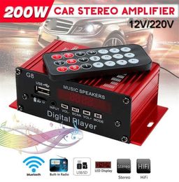 G8 200W 12V Car Audio Amplificador HIFI Power Amplifier bluetooth Home Stereo Amplifiers FM Radio 2CH USB TF AUX 2110119947721