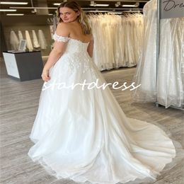 Modest Plus Size Wedding Dress Off Shoulders Appliques Lace A Line Country Bridal Gowns Elegant Corset Sweep Train Civil Garden Robe De Mariee 2024 Vestidos De Novia