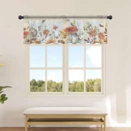 Curtains Fall Mushroom Flower Butterfly Dragonfly Short Sheer Curtains for Living Room Bedroom Kids Tulle Curtain Kitchen Window Drapes