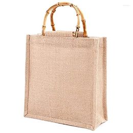 Shopping Bags DOME Portable Bag Jute Bamboo With Ring Handles Tote Light Brown