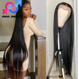 34 Inch Straight Lace Front Brazilian Wigs For Women 13x4 Short Bob Full Hd Transparent Synthetic Hair Wig