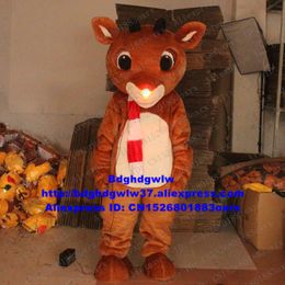 Mascot Costumes Long Fur Rudolph the Red Nose Reindeer Charlie Milu Deer Mascot Costume Adult Character Fiesta Music Carnival Zx2546