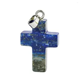 Pendant Necklaces Natural Lapis Lazuli Cross Semi Precious Raw Stone Energy Charm Necklace For DIY Supplies Handmade Jewelry Accessories