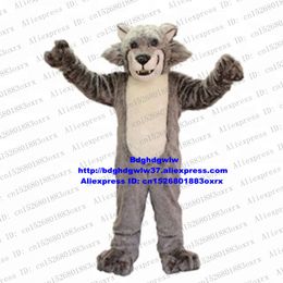 Mascot Costumes Long Fur Timber Grey Wolf Mascot Costume Adult Cartoon Character Outfit Suit Amusement Park Professional Stage Magic Zx2726