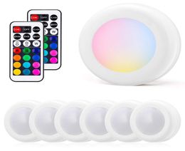 Wireless RGB Puck Lights Kitchen LED Under Cabinet Lighting with Remote Control Dimmable Torch Night Lights For Wardrobe Stair Hal5038449