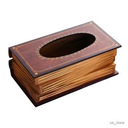 Tissue Boxes Napkins Retro Wood Book Shape Tissue Box Rectangle Napkin Paper Holder Storage Case