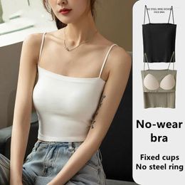 Women's Shapers Women Crop Top Ice Silk Tank Wireless Lingerie Push Up Seamless Padded Vest Tee Camisole Comfortable Sleep